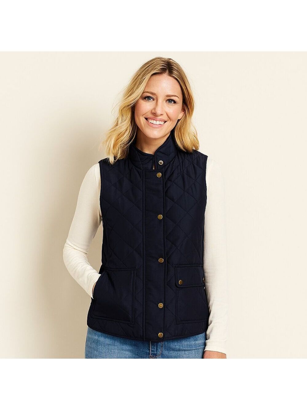 Talbots Quilted Vest Navy Blue SP | Mandarin Collar, Pockets, EUC
